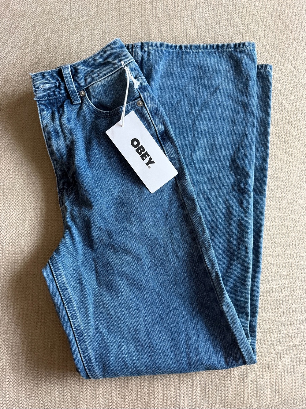 Obey Women's Straight Leg Medium Blue Denim Jeans